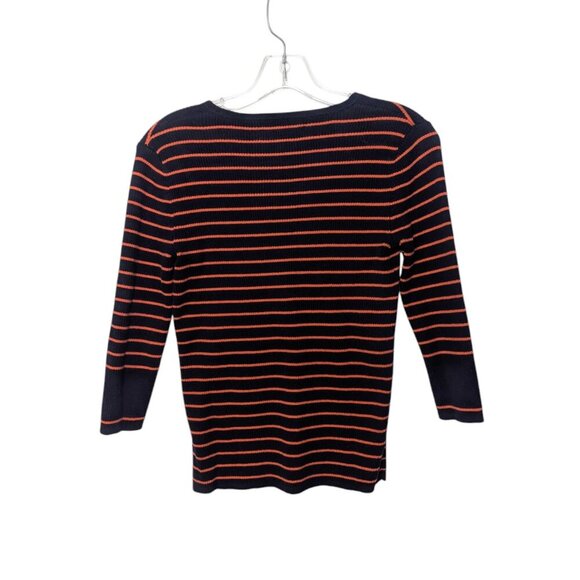 Ralph Lauren Blue and Orange Striped Ribbed V Neck 3/4 Sleeve Buttons SZ-M - Picture 2 of 4